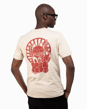 Pearl Drums T-Shirt Maneki Neko Beige/Red